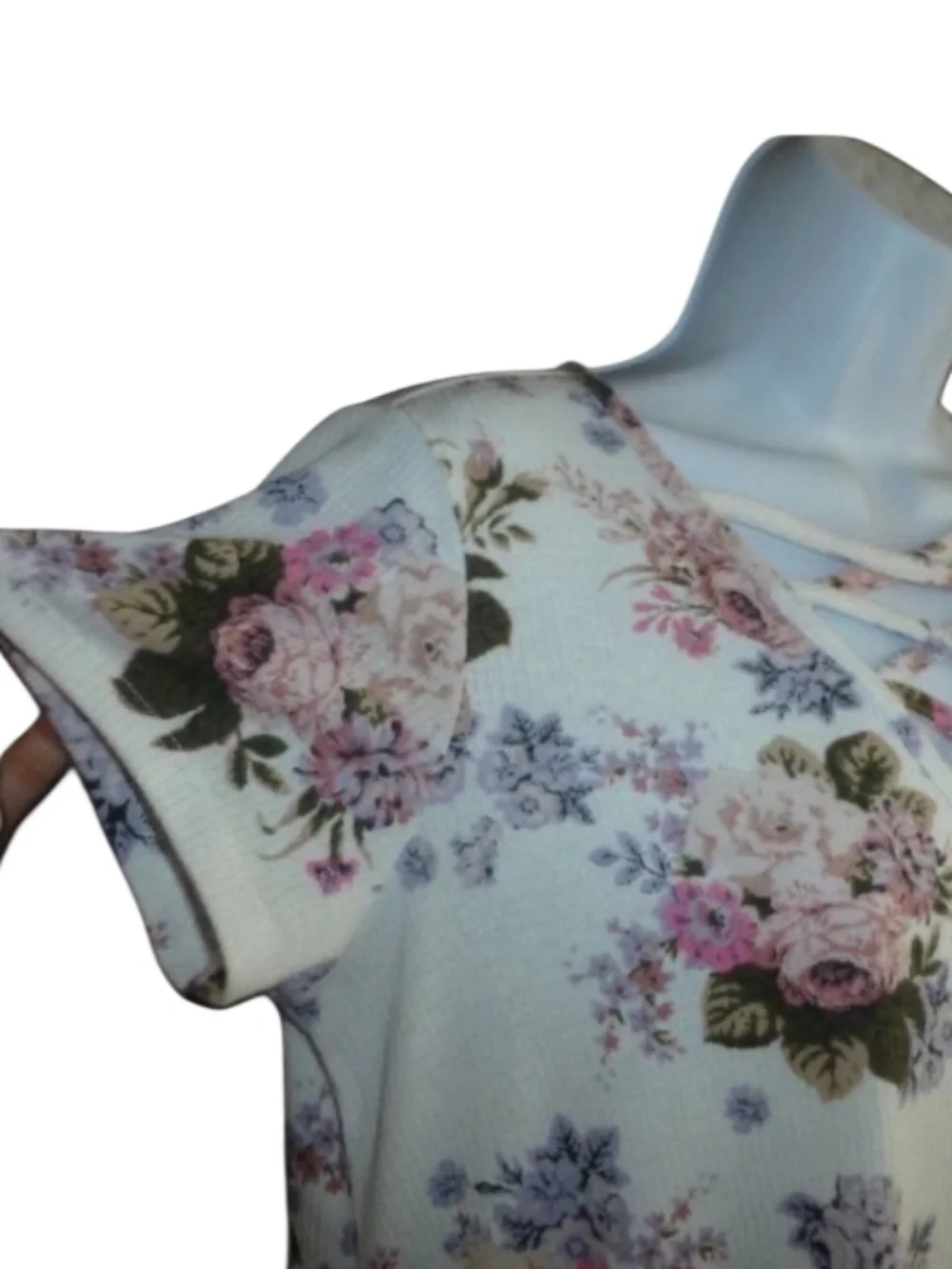 Love Fire, Short, A-Line Dress Strappy V-Neck, White Pink Purple Flower Summer M - Picture 5 of 9